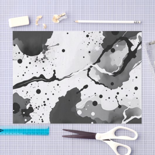 （ばちゃばちゃ）跳ねる付き白黒の流体インクパターン 薄葉紙 (クラフト)