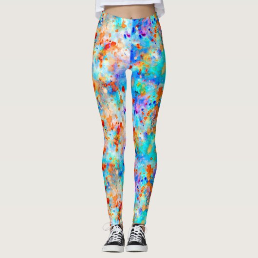 （ばちゃばちゃ）跳ねる絵を描明るい色の背景 レギンス (正面)