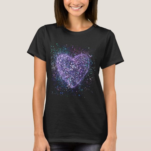（ばちゃばちゃ）跳ねる絵を描紫ハート Tシャツ (正面)