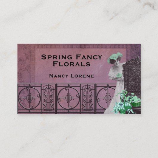 ばら色および緑の春の空想 名刺 (正面)