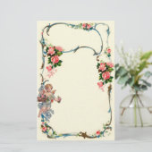 ばら色かわいらしいヴィンテージ及び天使のボーダー装飾 便箋 (スタンド正面)