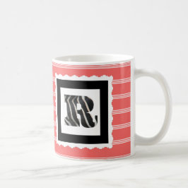 ばら色か白い細い縦縞のシマウマのプリントの手紙"R" コーヒーマグカップ