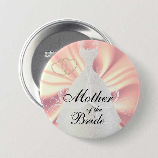 ばら色のサテンのエレガントな花嫁の服 缶バッジ (正面&裏面)