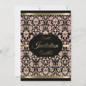 ばら色のダマスク織のパーティーの祭典のダマスク織| DIYの文字 招待状 (正面)