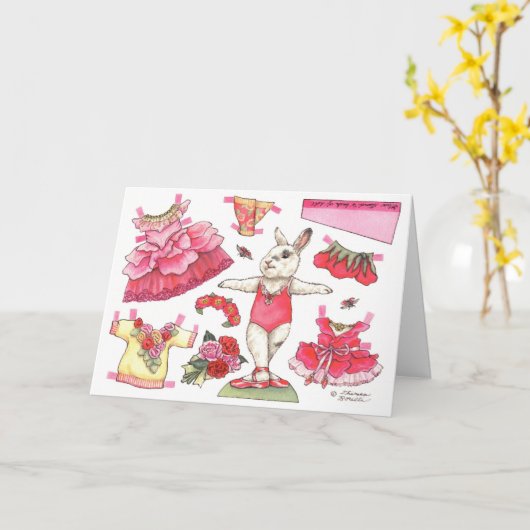 ばら色のバレリーナの紙の人形のバースデー・カード カード (黄色い花)