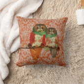 ばら色のフクロウのこはく色のダマスク織のMoJoの枕 クッション (ブランケット)