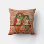 ばら色のフクロウのこはく色のダマスク織のMoJoの枕 クッション (裏面)