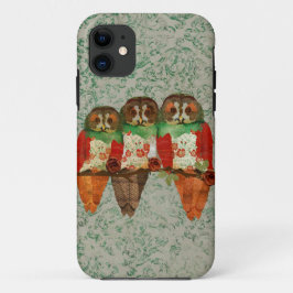 ばら色のフクロウのヒスイのダマスク織のiPhoneの箱 iPhone 11 ケース
