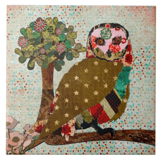 ばら色のフクロウのヴィンテージのタイル タイル (正面)