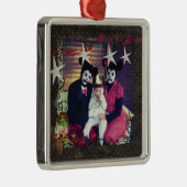 ばら色のフクロウの星明かりの夜写真のオーナメント メタルオーナメント (右)