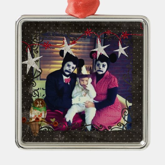 ばら色のフクロウの星明かりの夜写真のオーナメント メタルオーナメント (正面)