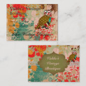 ばら色のフクロウのBohoのヴィンテージの名刺 名刺 (正面/裏面)