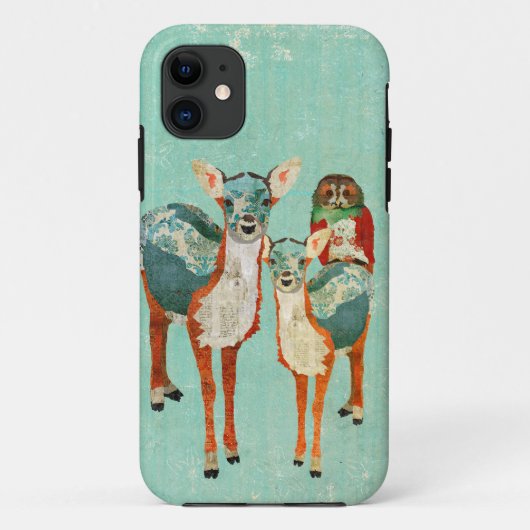 ばら色のフクロウのiPhoneの箱を持つこはく色及び紺碧のシカ Case-Mate iPhoneケース (裏面)