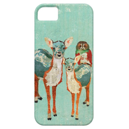 ばら色のフクロウのiPhoneの箱を持つこはく色及び紺碧のシカ Case-Mate iPhoneケース (裏面)