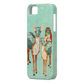 ばら色のフクロウのiPhoneの箱を持つこはく色及び紺碧のシカ Case-Mate iPhoneケース (裏面左)