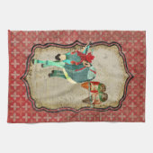 ばら色のフクロウ及びルビー色のろばタオル キッチンタオル (横)