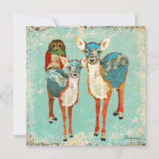 ばら色のフクロウ及び紺碧のシカのベビーシャワーの招待状 招待状 (裏面)