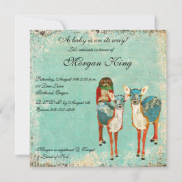 ばら色のフクロウ及び紺碧のシカのベビーシャワーの招待状 招待状