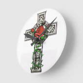 ばら色の十字の入れ墨のデザイン ラウンド壁時計 (傾斜)