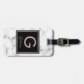 ばら色の大理石のばら色の金ゴールドのモノグラムのな名前 ラゲッジタグ (正面横)