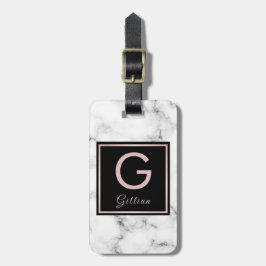 ばら色の大理石のばら色の金ゴールドのモノグラムのな名前 ラゲッジタグ
