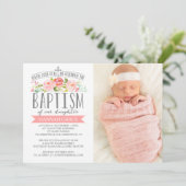 ばら色の旗のピンクの洗礼の招待状 招待状 (スタンド正面)