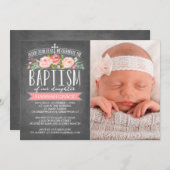 ばら色の旗の黒板のピンクの洗礼の招待状 招待状 (正面/裏面)