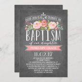 ばら色の旗の黒板|の洗礼の招待状 招待状 (正面/裏面)