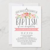 ばら色の旗|の対の女の子の洗礼の招待状 招待状 (正面)