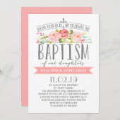 ばら色の旗|の対の女の子の洗礼の招待状 招待状 (正面/裏面)