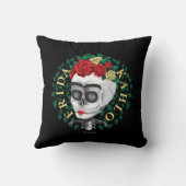 ばら色の王冠が付いているフリーダ・カーロ|のスカル クッション (裏面)