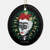 ばら色の王冠が付いているフリーダ・カーロ|のスカル セラミックオーナメント (左)