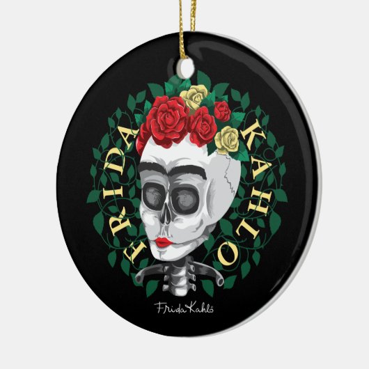 ばら色の王冠が付いているフリーダ・カーロ|のスカル セラミックオーナメント (左)