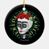 ばら色の王冠が付いているフリーダ・カーロ|のスカル セラミックオーナメント (裏面)