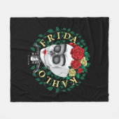 ばら色の王冠が付いているフリーダ・カーロ|のスカル フリースブランケット (正面(横))