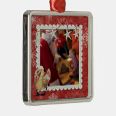 ばら色の白鳥の赤い雪片の写真のオーナメント メタルオーナメント (右)