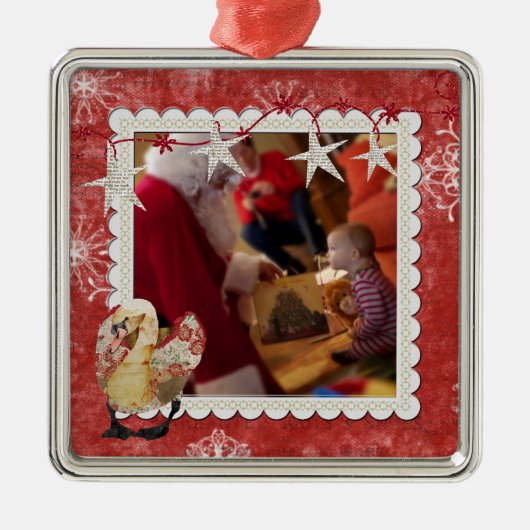 ばら色の白鳥の赤い雪片の写真のオーナメント メタルオーナメント (正面)