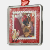 ばら色の白鳥の赤い雪片の写真のオーナメント メタルオーナメント (左)