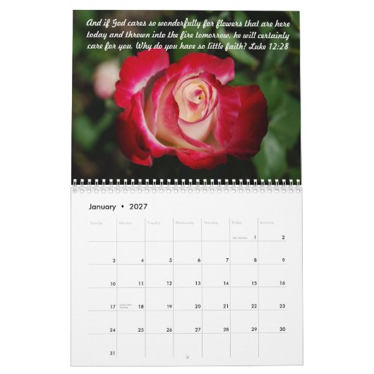 ばら色の聖書は2016カレンダーを作詩します カレンダー (1月 2027)