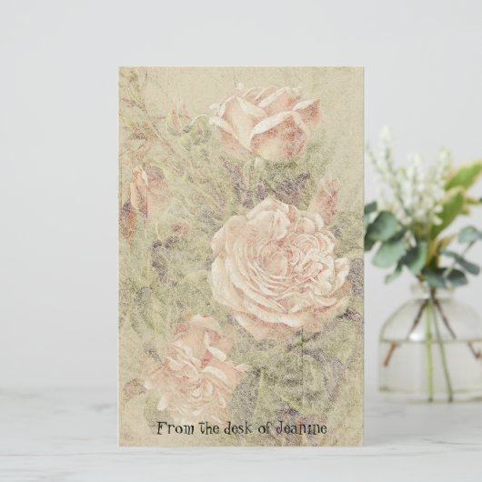 ばら色の花のフェイクな手すき紙の文房具 便箋 (スタンド正面)