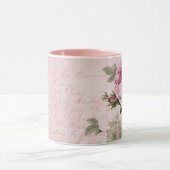 ばら色の花の花のピンクのヴィンテージの庭の信号器のマグ マグカップ (中央)