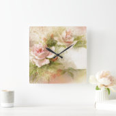 ばら色の花パターン女の子らしい女の子 スクエア壁時計 (ホーム)