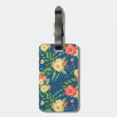 ばら色の花束及び青い縞の名前をカスタムする ラゲッジタグ (裏面縦)