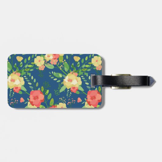 ばら色の花束及び青い縞の名前をカスタムする ラゲッジタグ (裏面横)