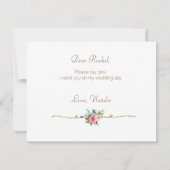 ばら色の花柄はです名誉カードの私の婦人決定します 招待状 (裏面)