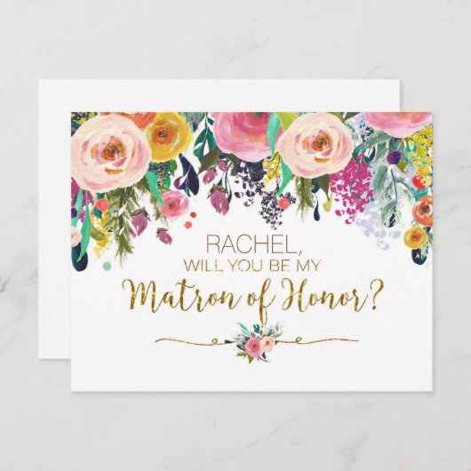 ばら色の花柄はです名誉カードの私の婦人決定します 招待状 (正面/裏面)