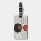 ばら色の荷物のラベルを持つ女の子(個人化して下さい) ラゲッジタグ (正面縦)