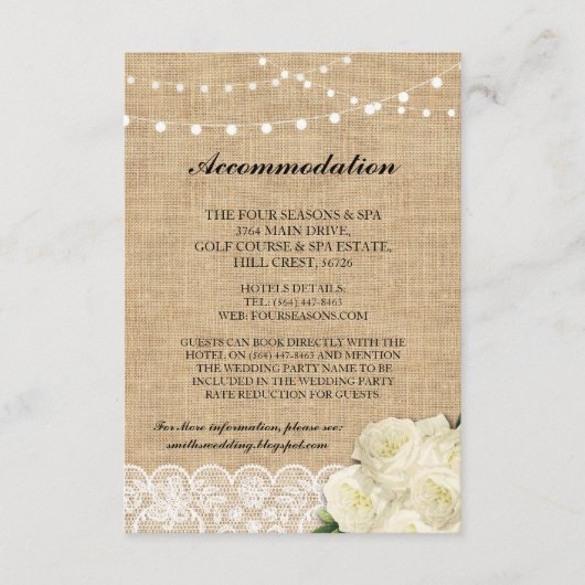 ばら色の調節のバーラップは結婚式の招待状をつけます エンクロージャーカード (正面)