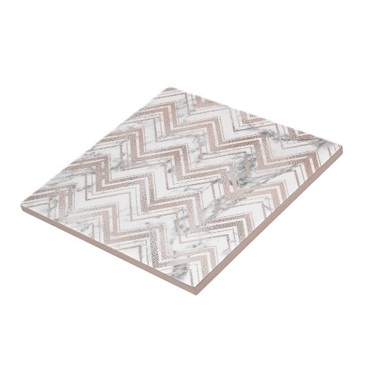 ばら色の金ゴールドおよび大理石のジグザグ形 タイル (側面)