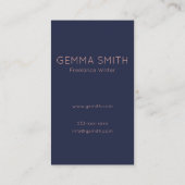 ばら色の金ゴールドおよび濃紺のモダンな最小主義のエレガント 名刺 (裏面)